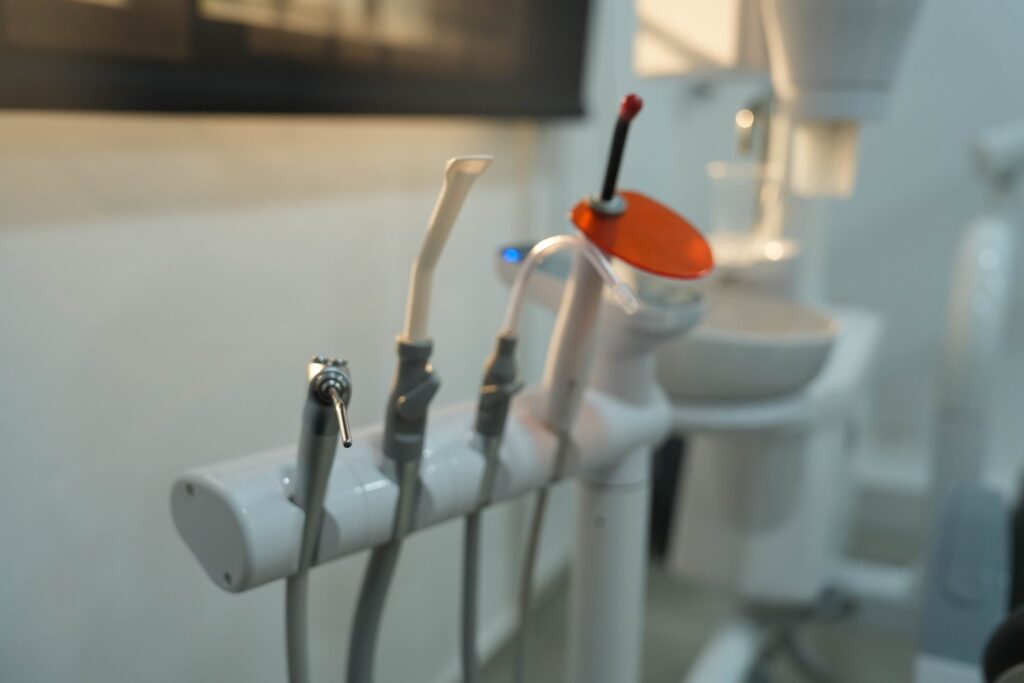 Close-up of the dental unit instruments